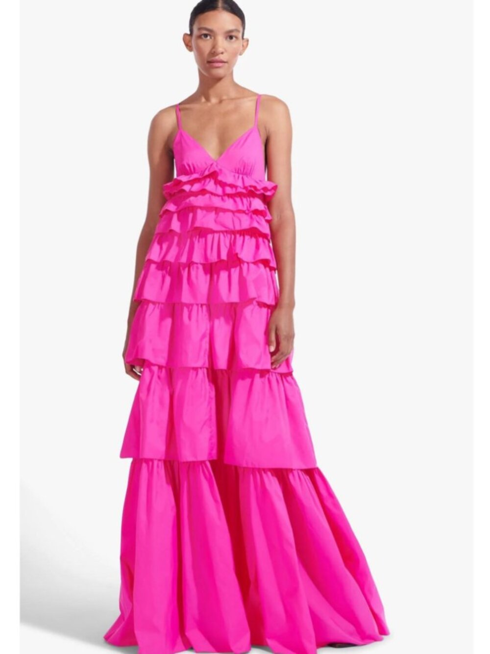 STAUD Rylie Dress - Bougainvillea Pink Maxi Tiered Long